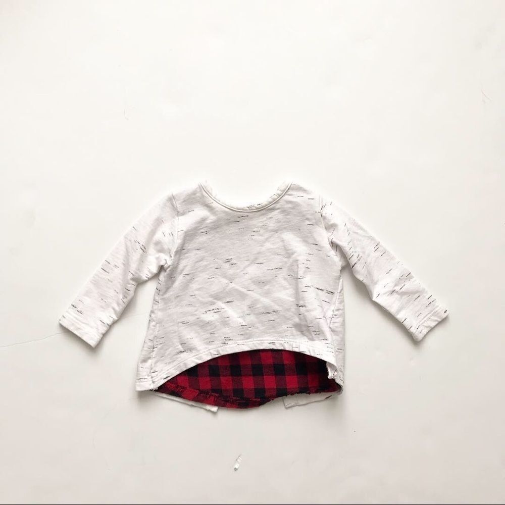 Joah Love hi-low heather sweatshirt/plaid EUC 6m